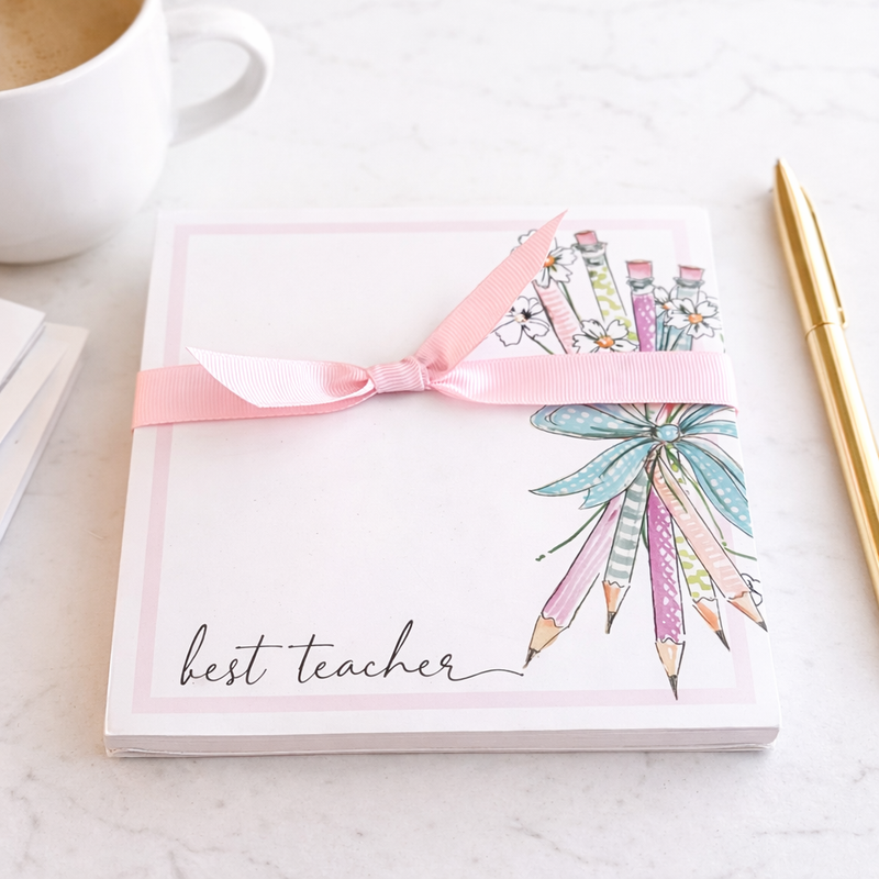 Best Teacher Pencil Boquet with Flowers Luxe Notepad