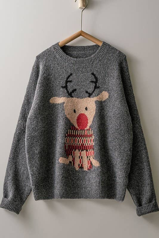 Cozy Rudolph Crewneck Knit Sweater