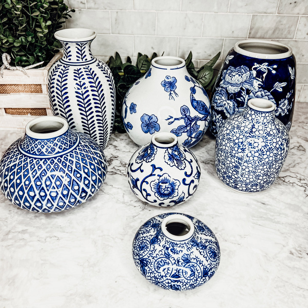 Chinoiserie Hand Panted Blue Vases