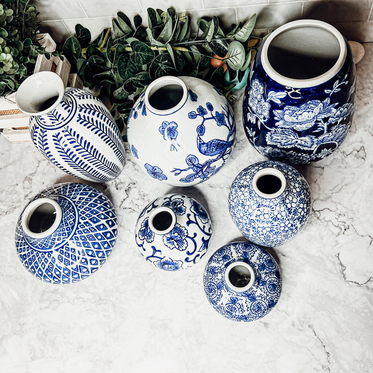 Chinoiserie Hand Panted Blue Vases