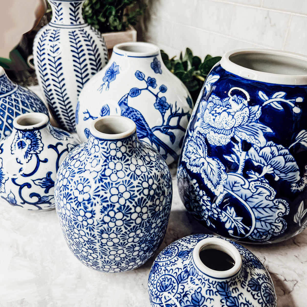 Chinoiserie Hand Panted Blue Vases