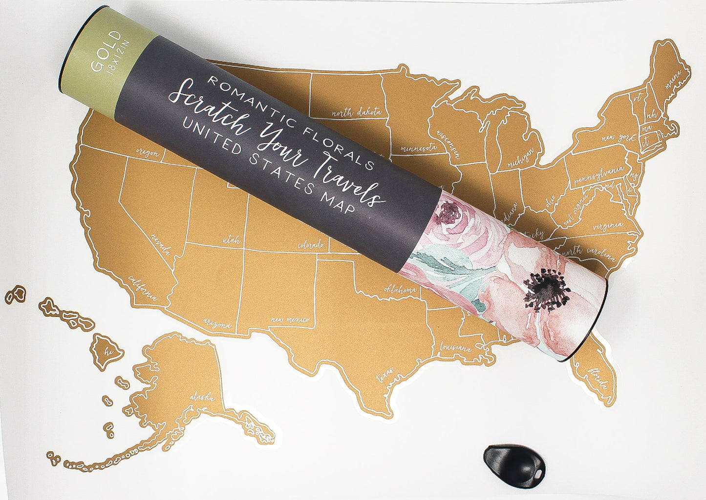 Scratch Your Travels Romantic Florals USA Map