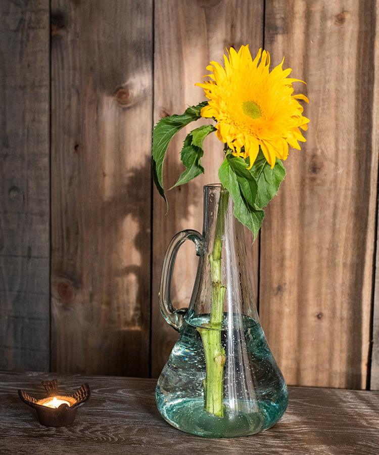 Small Openning Bubble Glass Kettle Vase 13" Tall