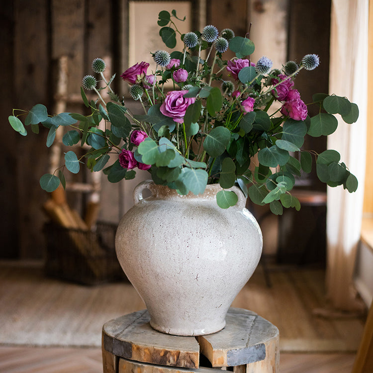 Large Handmade French Country White Ceramic Flower Vase