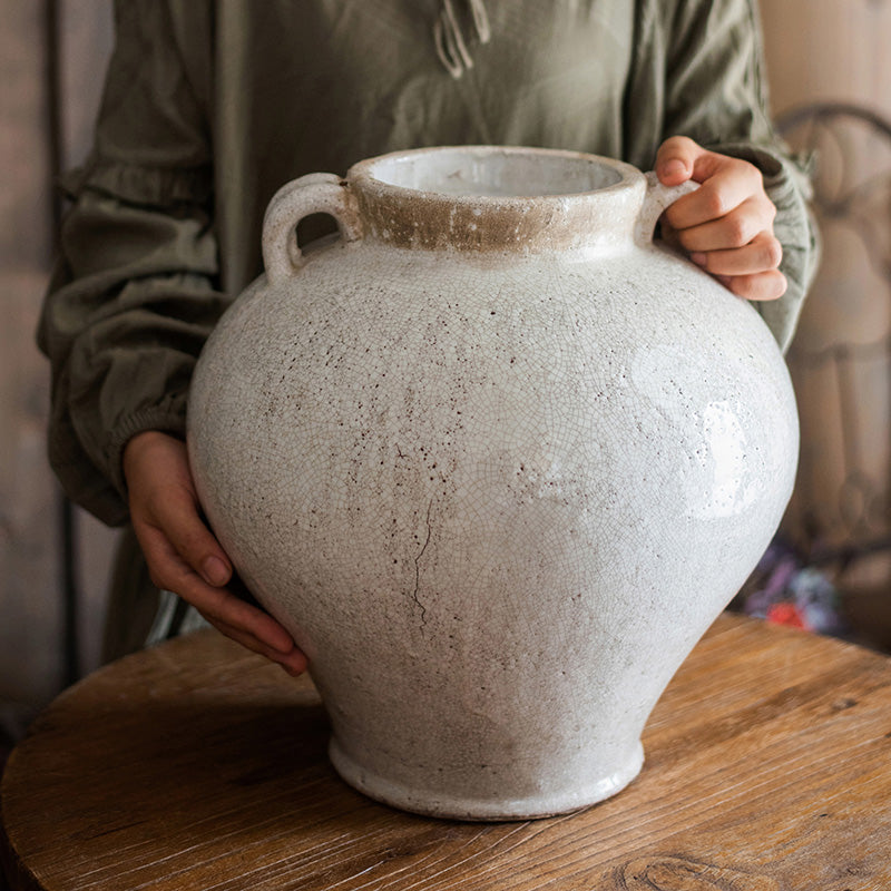 Large Handmade French Country White Ceramic Flower Vase