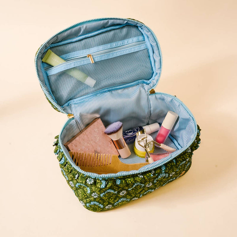 The Darling Effect - Glam & Go Quilted Cosmetic Bag–Everbloom Forest Green