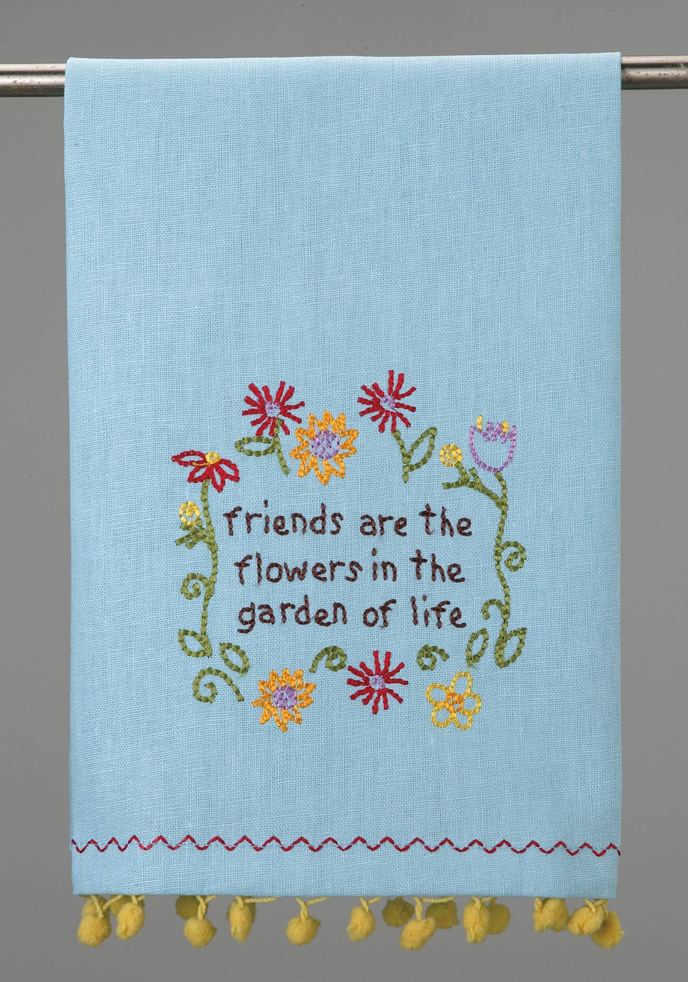 Peking Handicraft - "Friends Are the Flowers in the Garden of Life" Embroidered Kitchen Towel