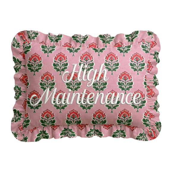 Loom & Cloth - "High Maintenance" Ruffled Embroidered Pillow - Jennie Dots