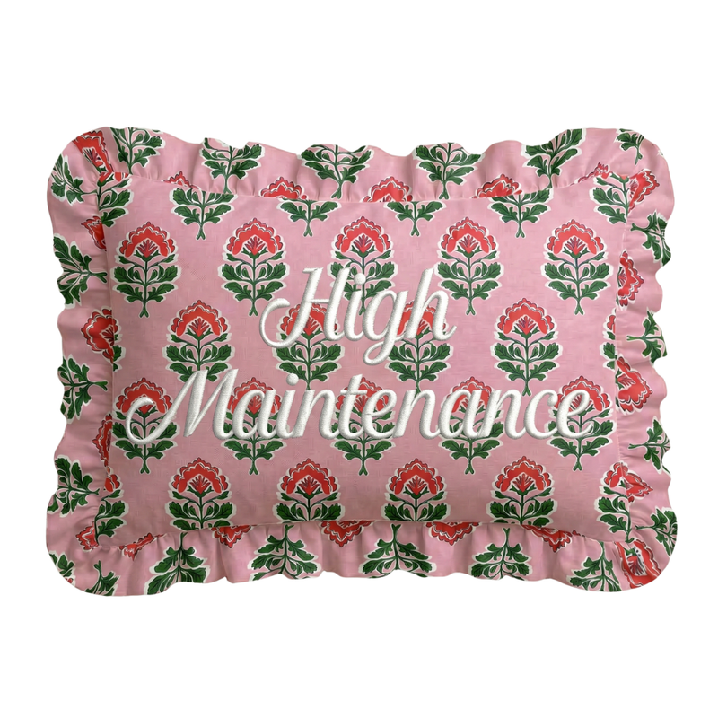 Loom & Cloth - "High Maintenance" Ruffled Embroidered Pillow - Jennie Dots