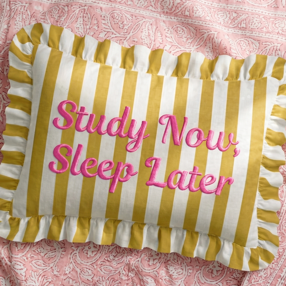 Loom & Cloth - "Sleep Later" Ruffled Embroidered Pillow | Statement Pillow - Jennie Dots