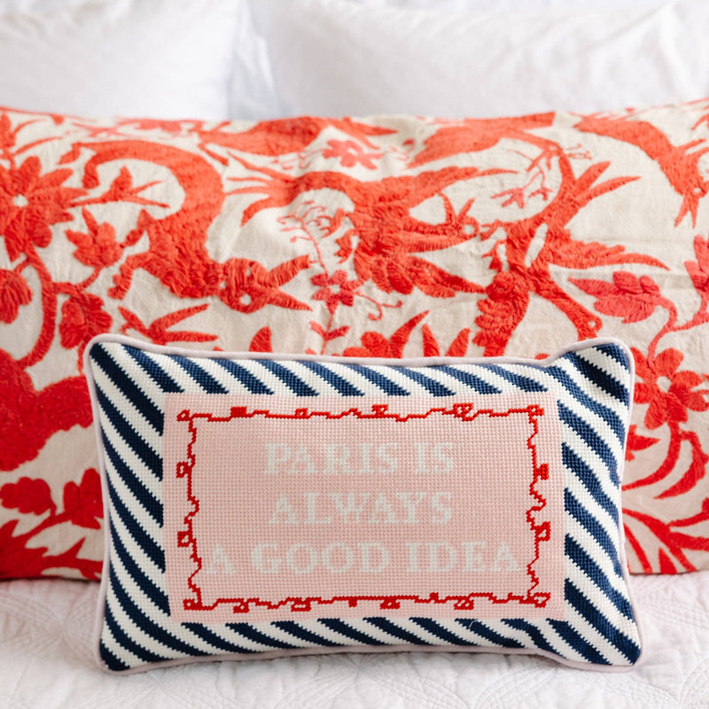 “Paris is always a good idea” Needlepoint Pillow - Jennie Dots 