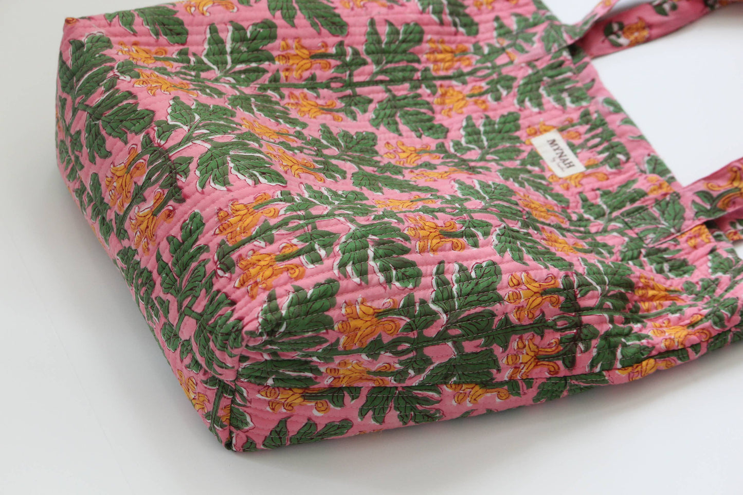 Handmade Bubblegum Forest Floral Print Reversible tote Bag