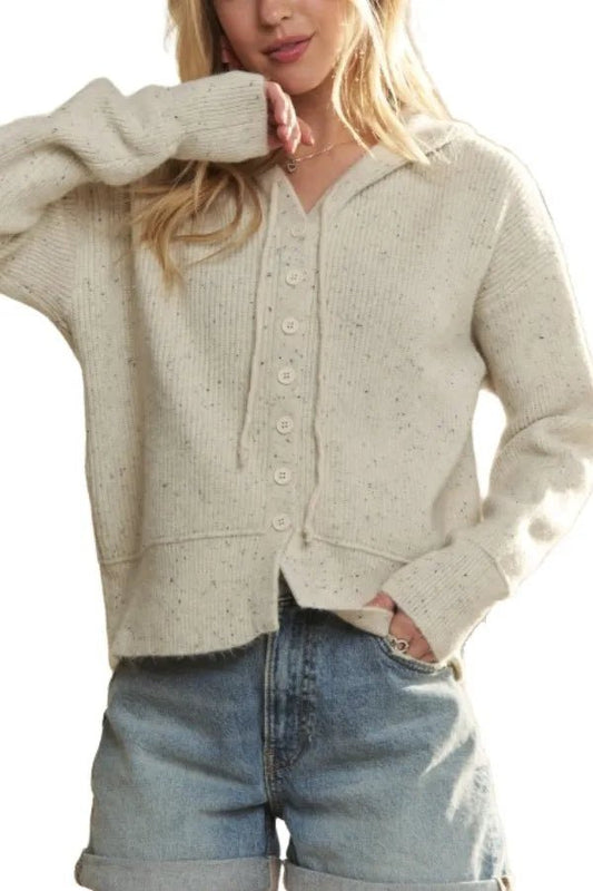 ADORA Hoodie Relaxed Fit Ribbed Cuffs Sweater Cardigan - Jennie Dots