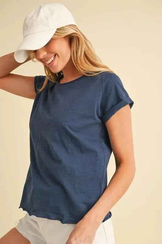 Aemi + Co Lettuce Edge Round Neck Short Sleeve T-Shirt - Jennie Dots