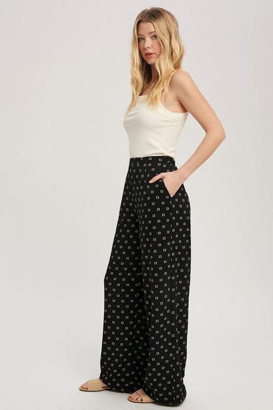 Aemi & Co. Lucy Pants, wide leg, elastic back, polyester fabric.