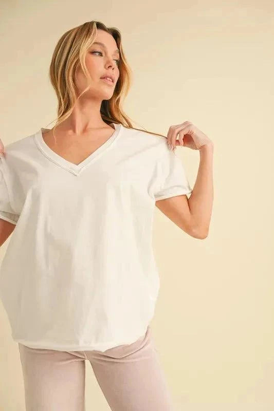 Aemi+Co V-Neck Short Sleeve T-Shirt, versatile cotton top, casual wear.