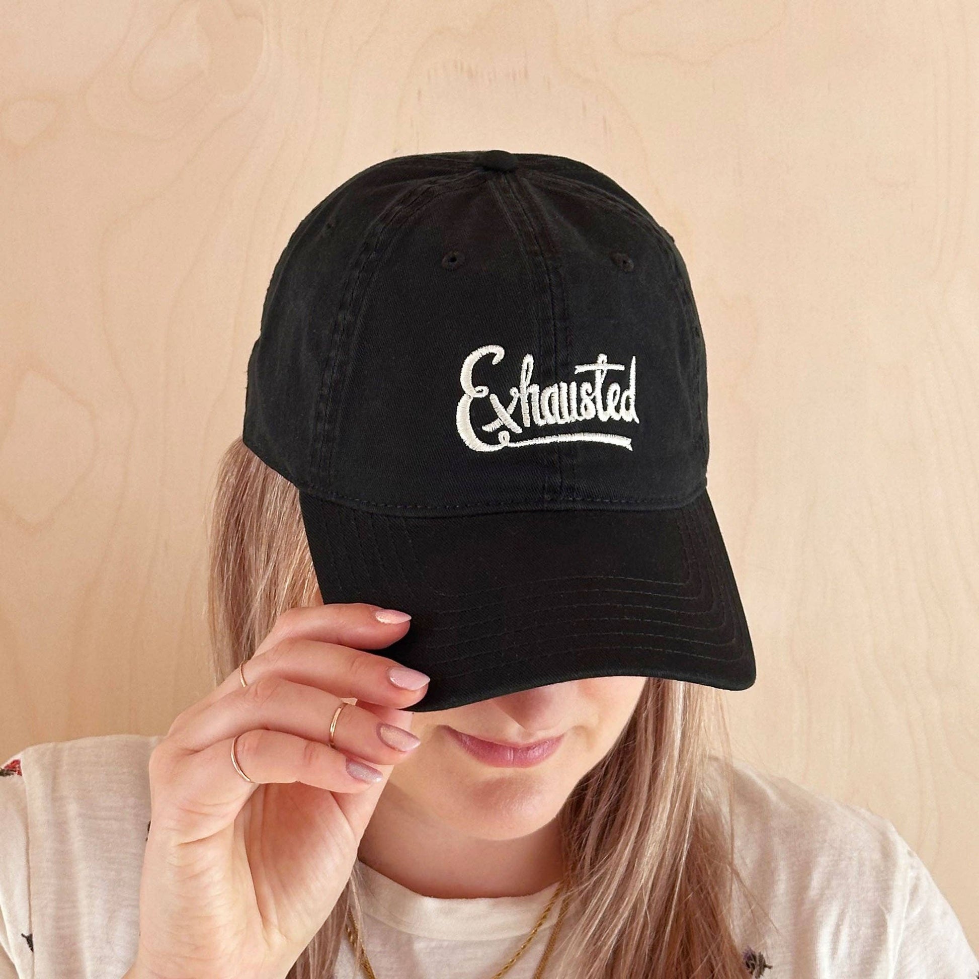 Alphabet Bags - Exhausted - Cotton Baseball Cap - Jennie Dots