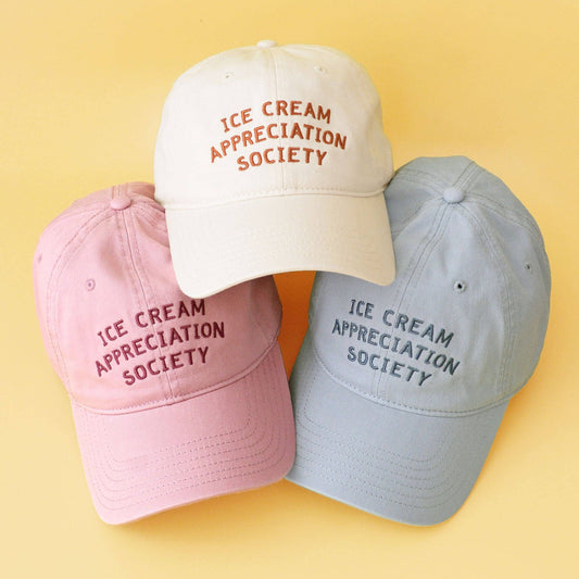 Alphabet Bags - Ice Cream Appreciation Society - Cotton Baseball Cap - Pale Vintage Blue - Jennie Dots