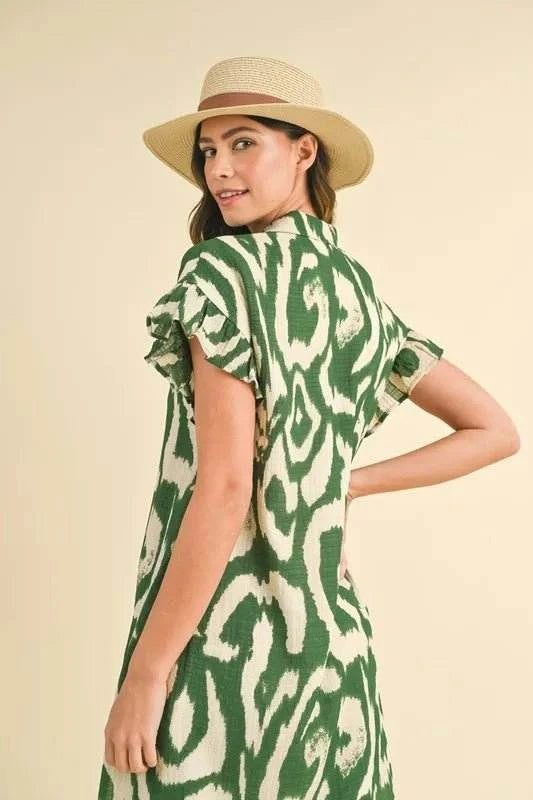 Annie Wear Abstract Printed Frill Sleeve Shirt Mini Dress - Jennie Dots