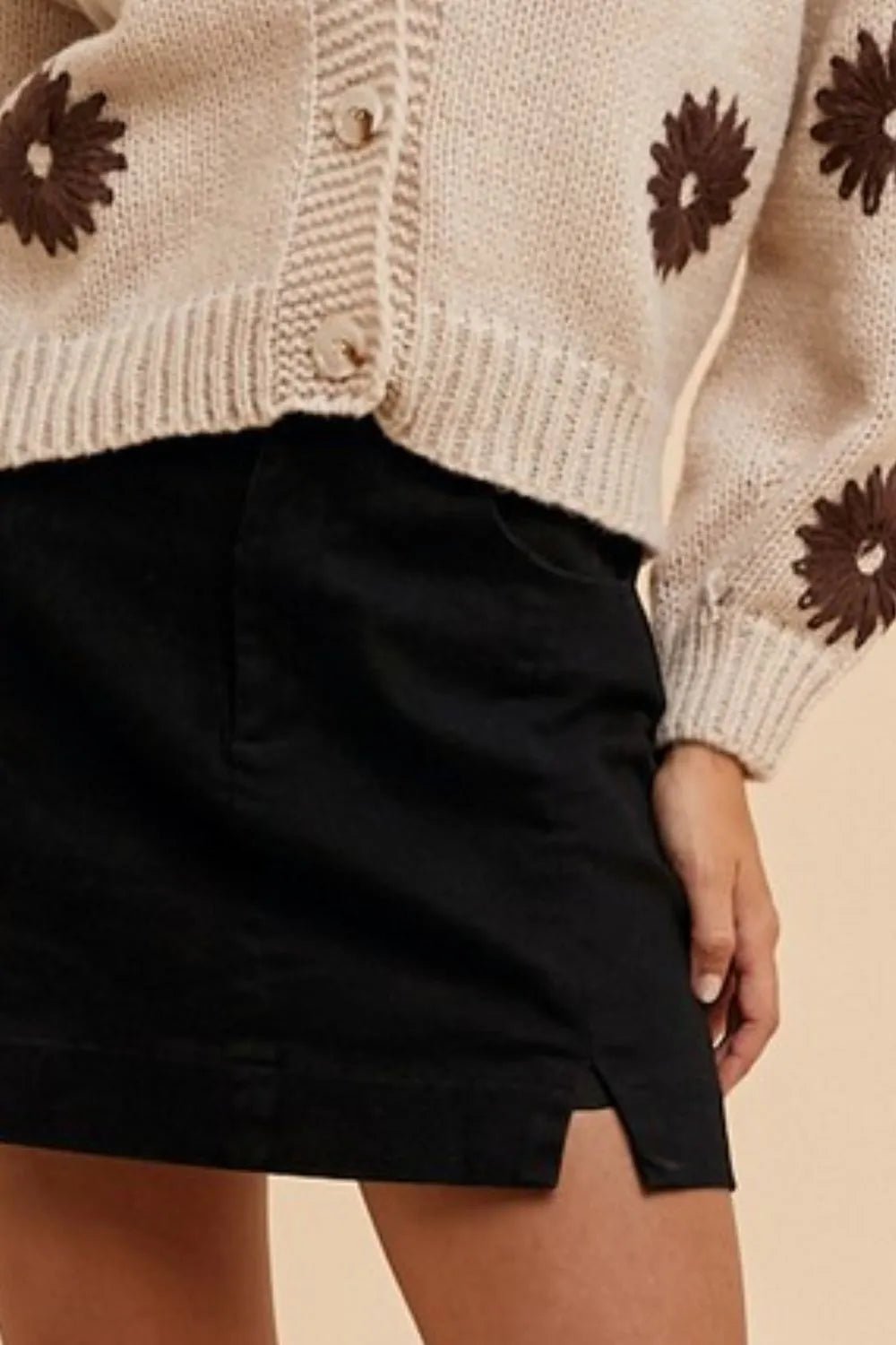 Annie Wear Comfort Stretch Cotton Slit Detailed Mini Skirt - Jennie Dots