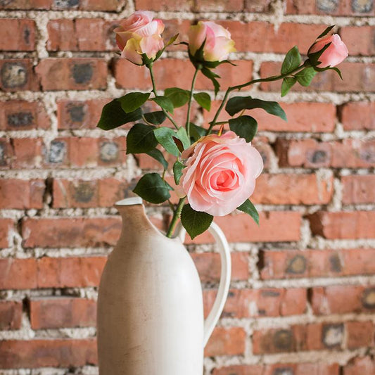 Faux Artificial Flower Silk 4 Rose Bloom Stem in Light Pink 31" Tall