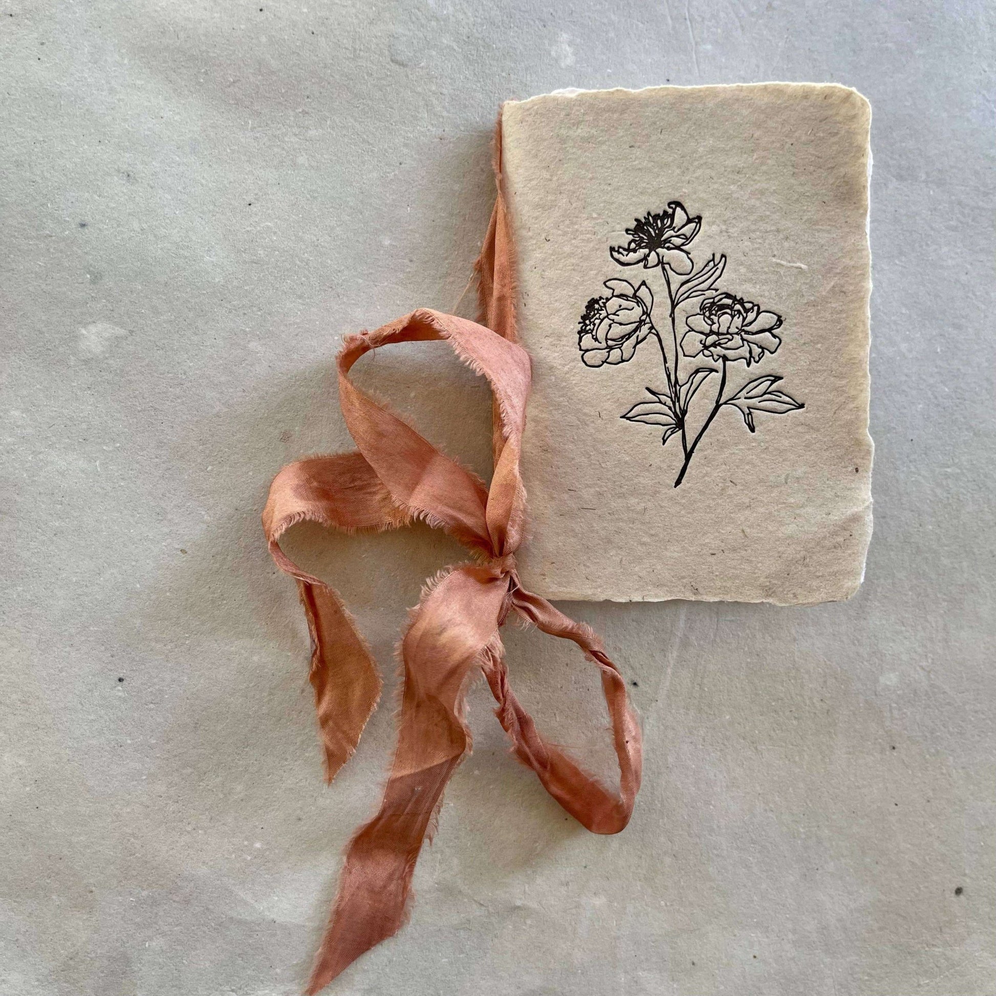 Artisan Made Small Notebook - Dreams, Notes, Flowers paper with silk ribbon - Wedding Vows - Jennie Dots