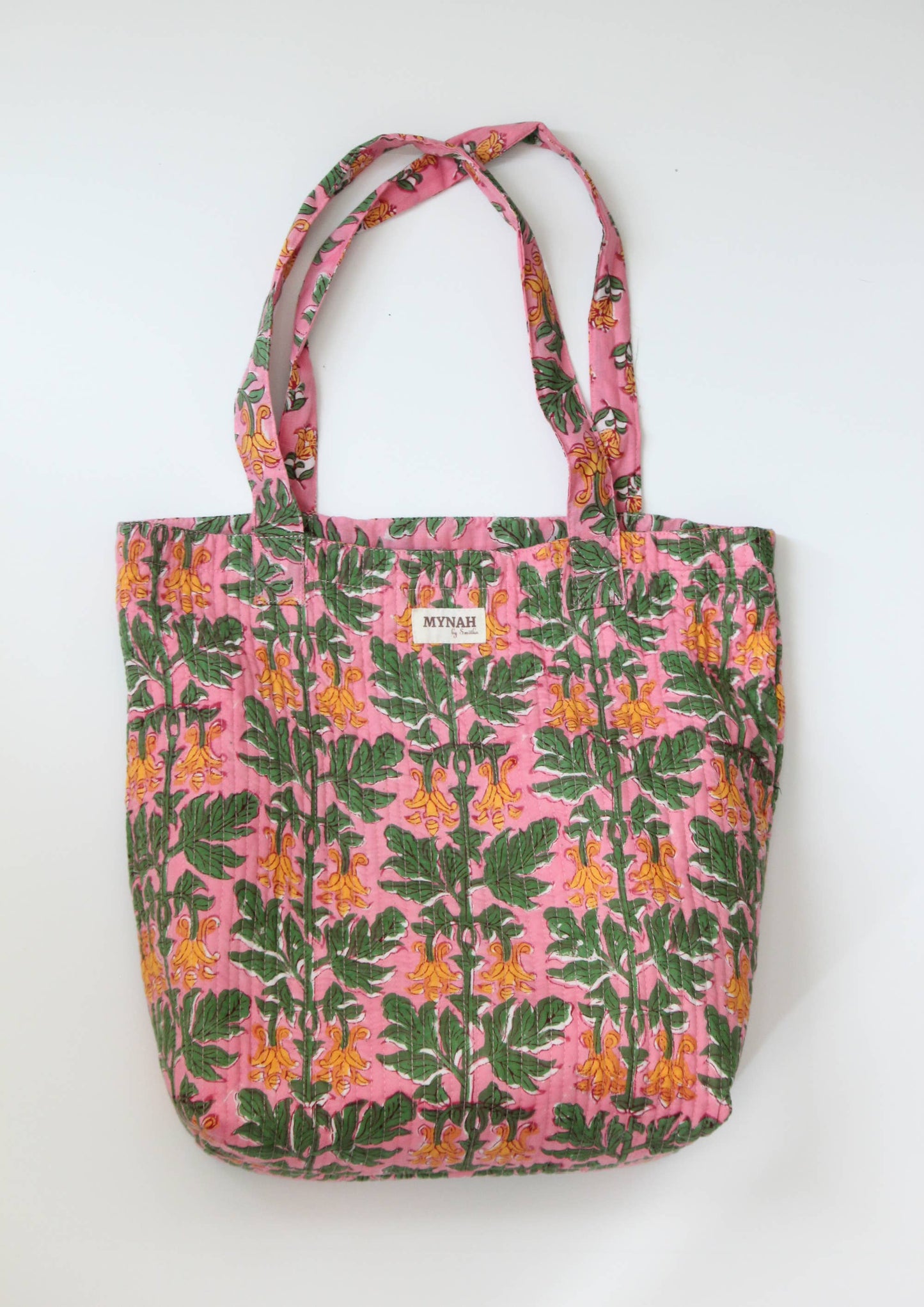 Handmade Bubblegum Forest Floral Print Reversible tote Bag