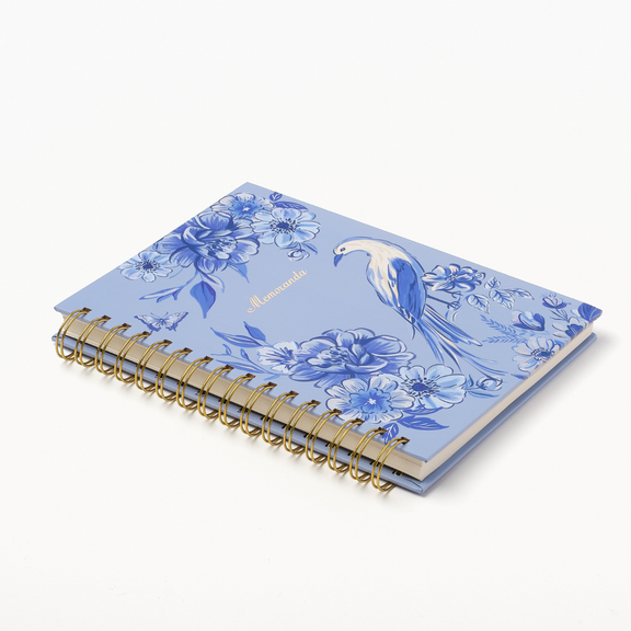 Good Juju Ink - Blue Chinoiserie Bird Spiral Notebook - Jennie Dots