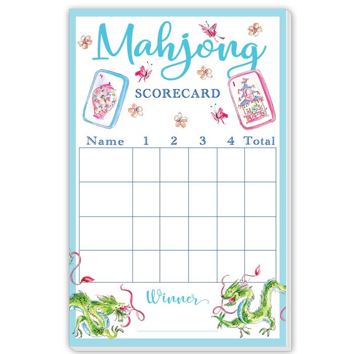 Mahjong Scorecard Notepad – Butterflies & Dragons