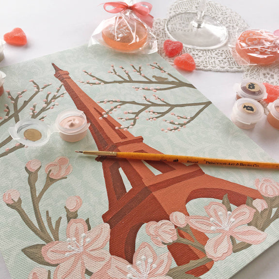 Eiffel Tower with Cherry Blossoms Paint-by-Number Kit - Jennie Dots 