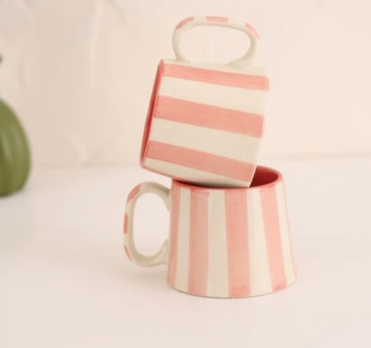 Ceramic Pink Stripe  Coffee cup- 220ml