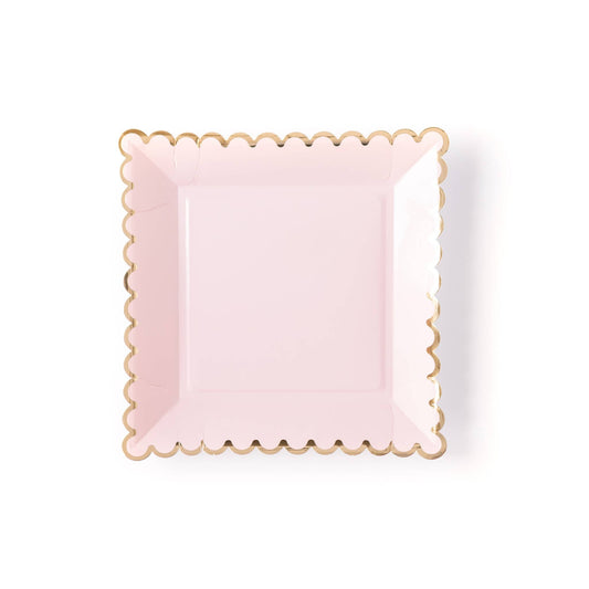 Basic Plates 9" Blush with Gold Foil Accents, Square Paper Plates
