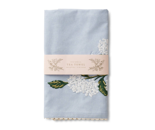 Rifle Paper Co. - Hydrangea Embroidered Tea Towel - Jennie Dots 