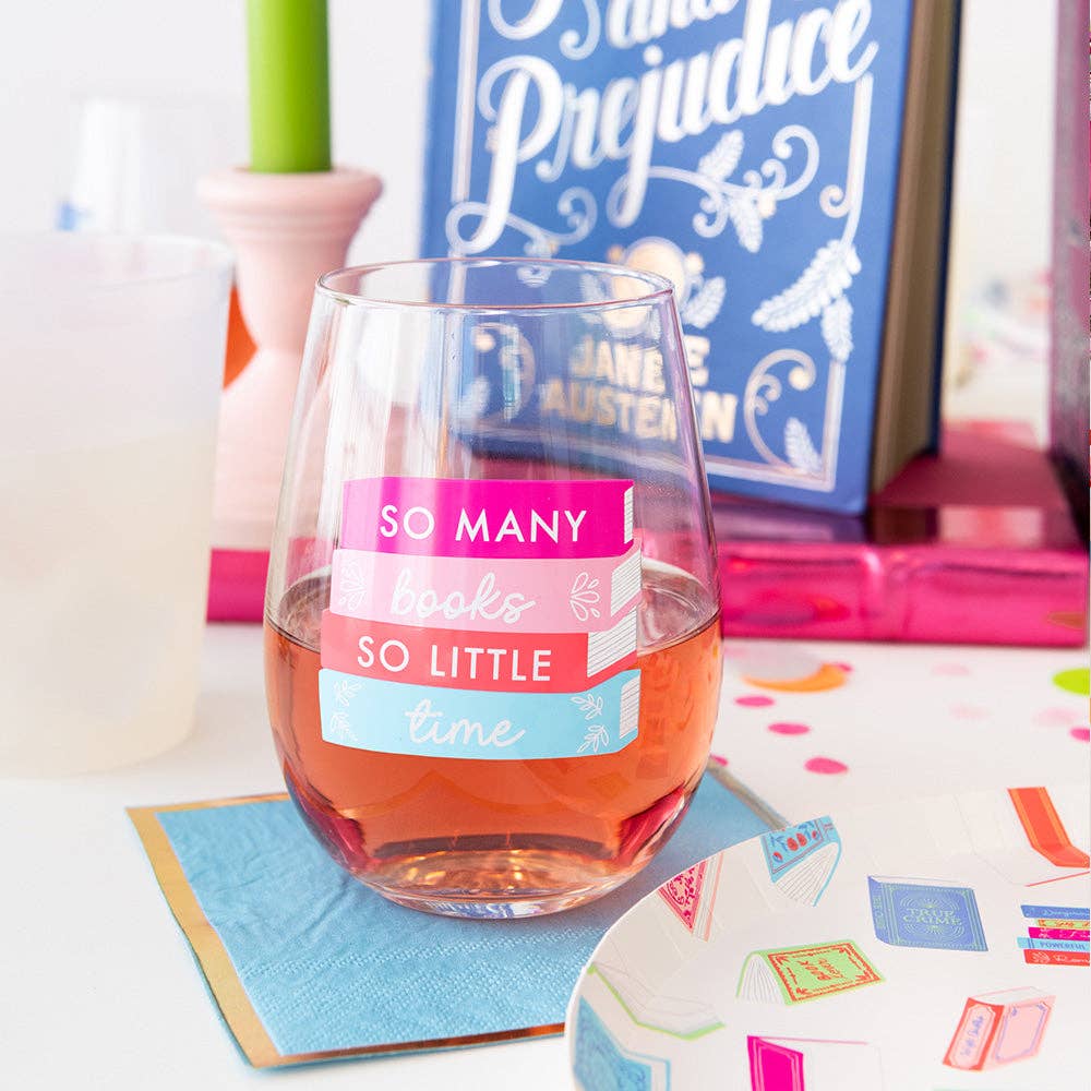 Jollity & Co. + Daydream Society - Book Club "So Many Books So Little Time" Wine Glass