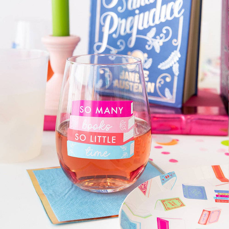 Jollity & Co. + Daydream Society - Book Club "So Many Books So Little Time" Wine Glass