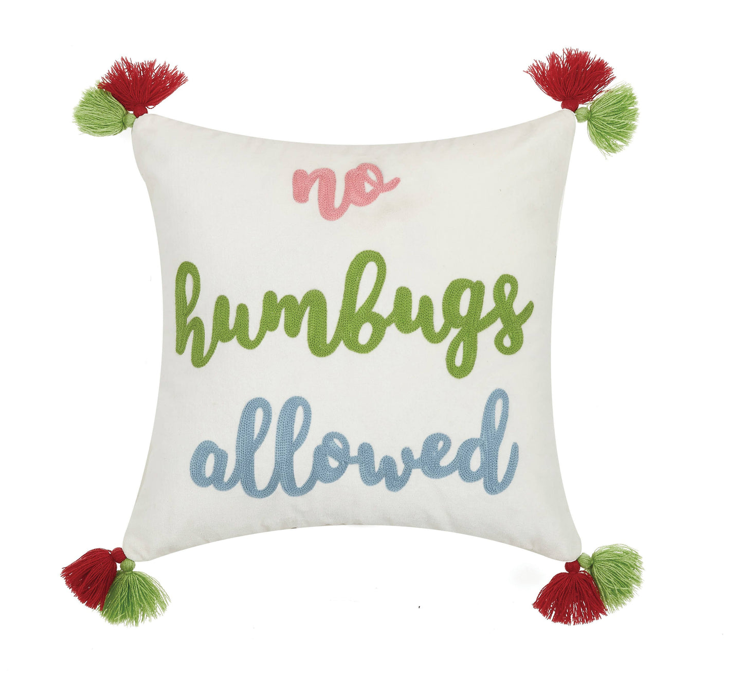 No Humbugs Allowed Crewel Tassel Pillow - Christmas