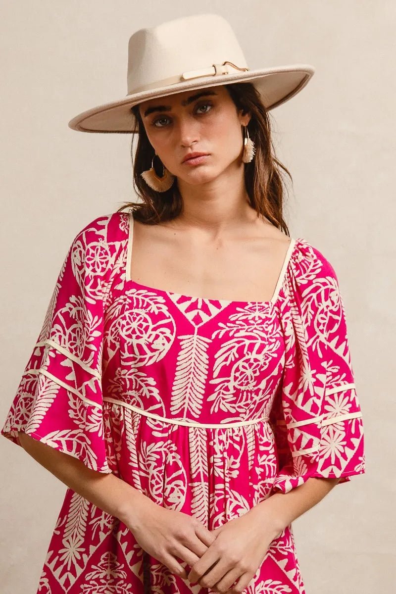 BiBi Aztec Woven Printed Contrast Binding Dress - Jennie Dots