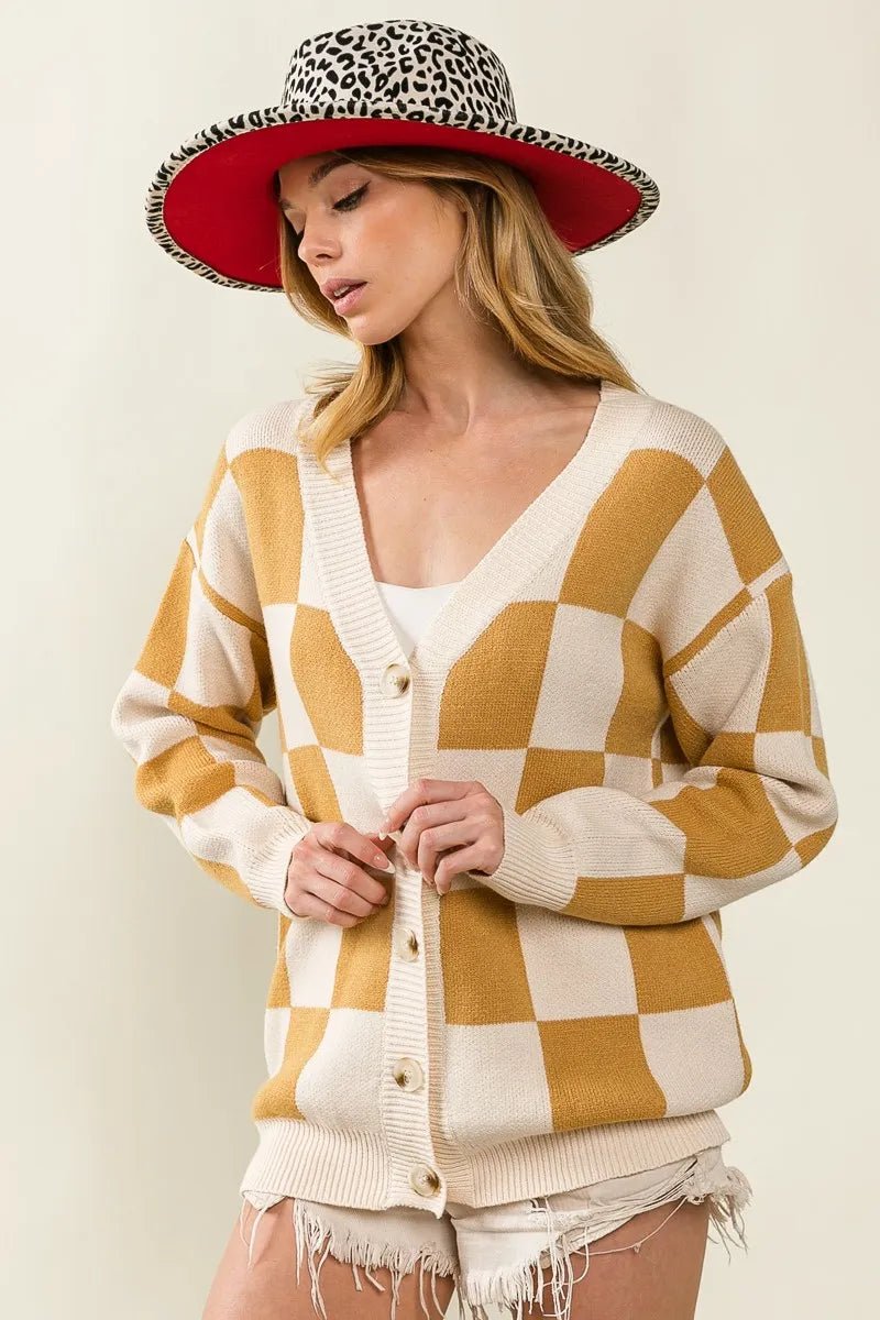 BiBi Checked V - neck Cardigan - Jennie Dots