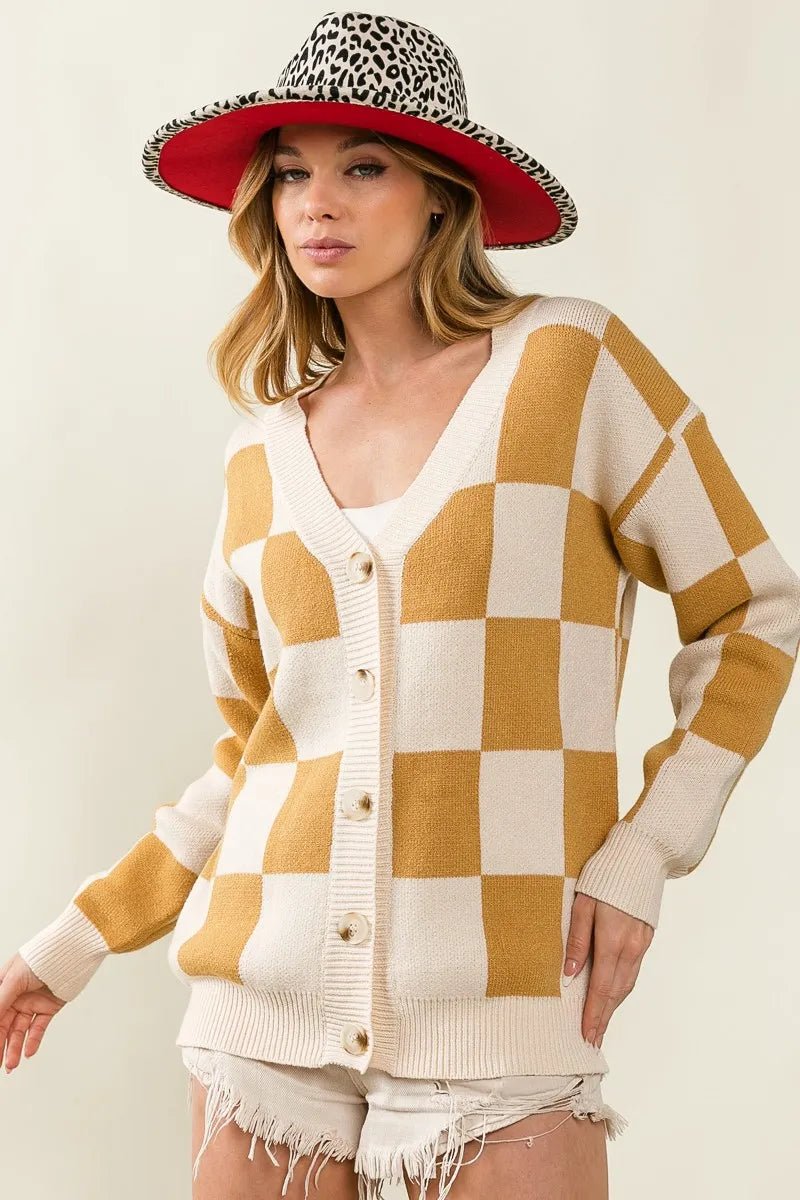 BiBi Checked V - neck Cardigan - Jennie Dots