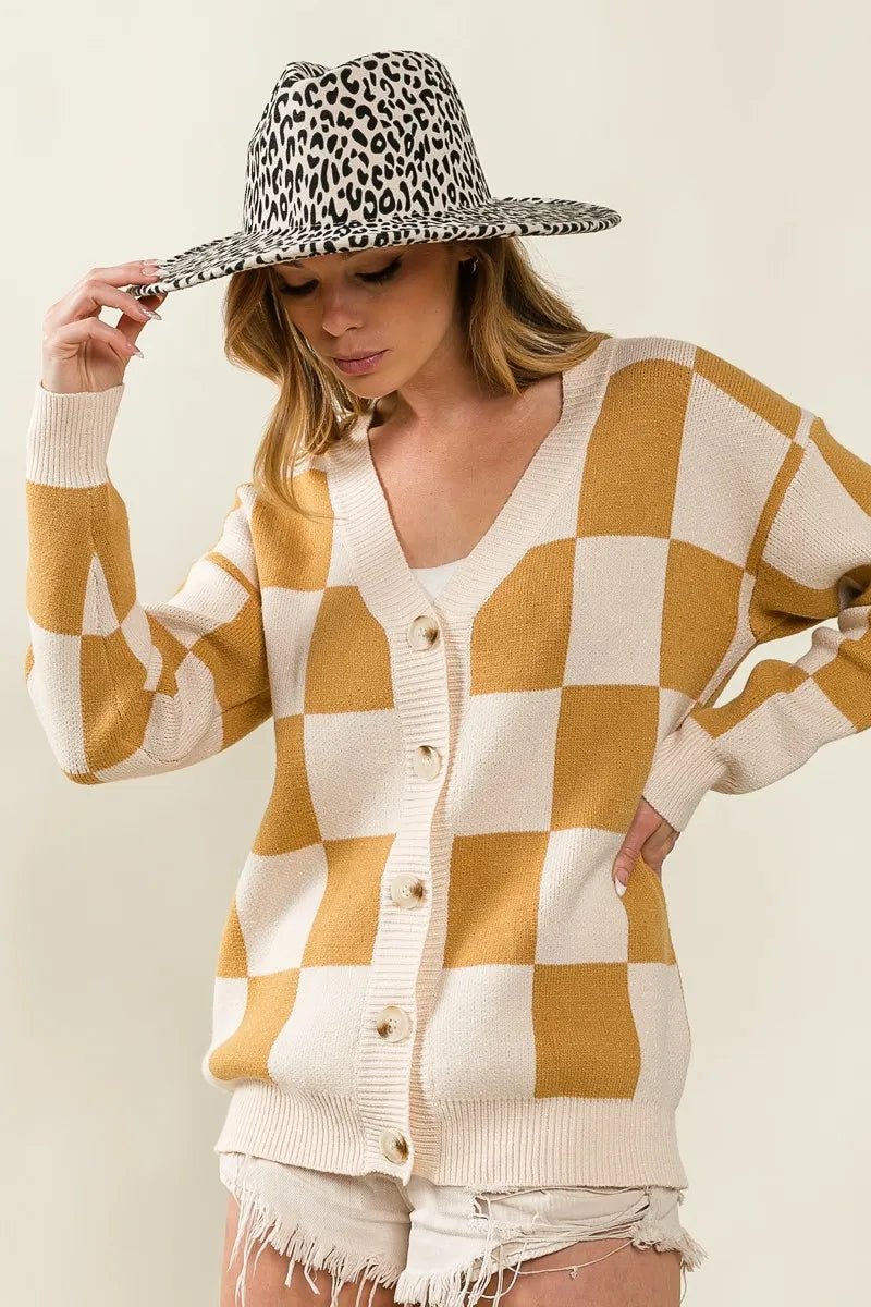 BiBi Checked V - neck Cardigan - Jennie Dots