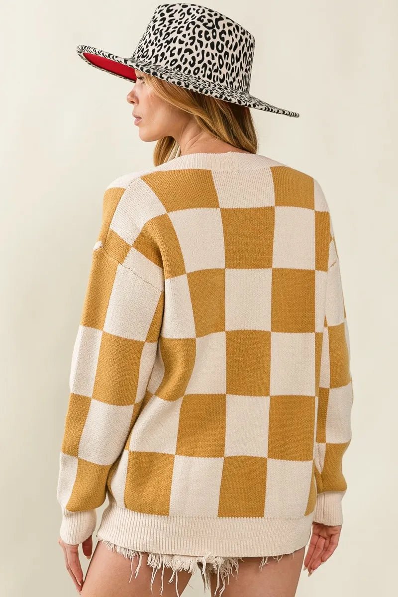 BiBi Checked V - neck Cardigan - Jennie Dots