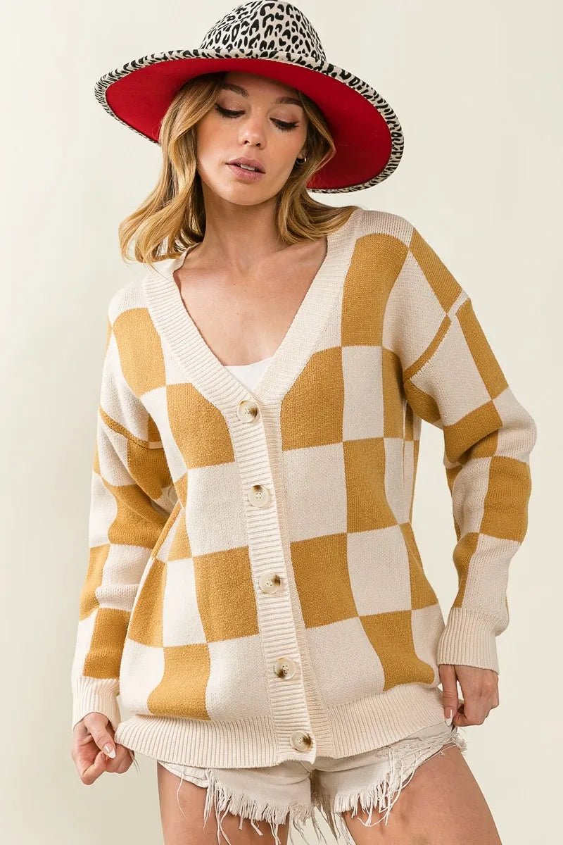 BiBi Checked V - neck Cardigan - Jennie Dots