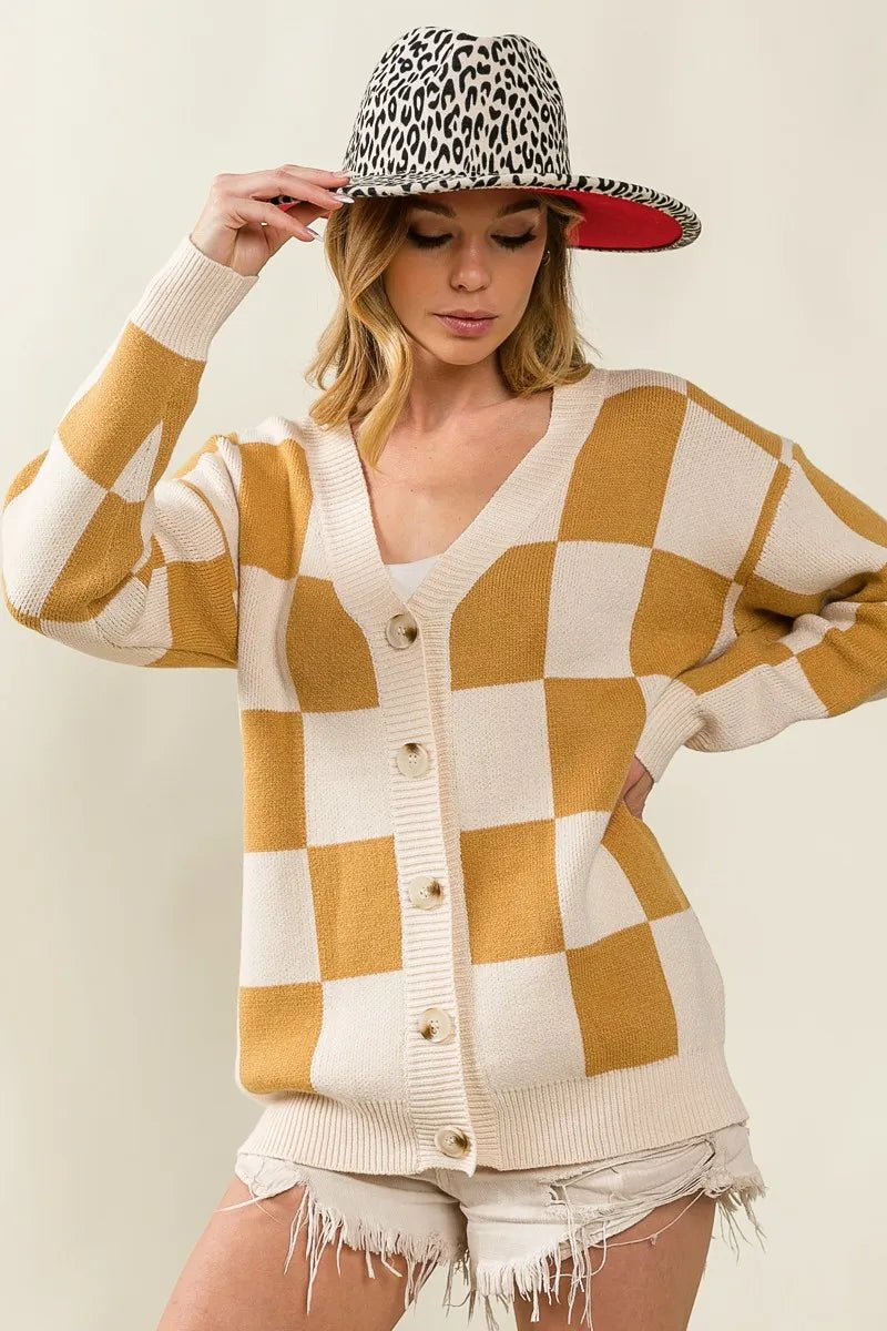 BiBi Checked V - neck Cardigan - Jennie Dots