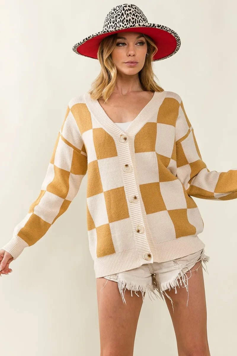 BiBi Checked V - neck Cardigan - Jennie Dots