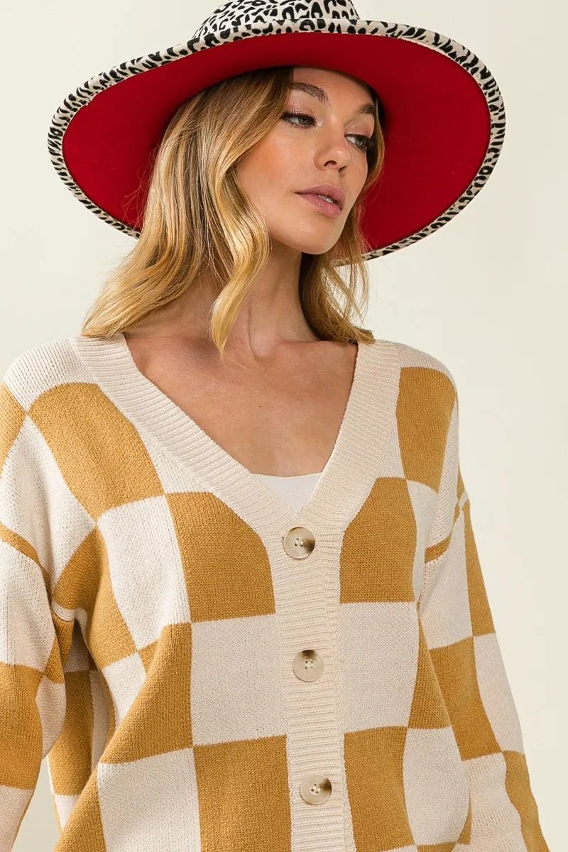 BiBi Checked V - neck Cardigan - Jennie Dots