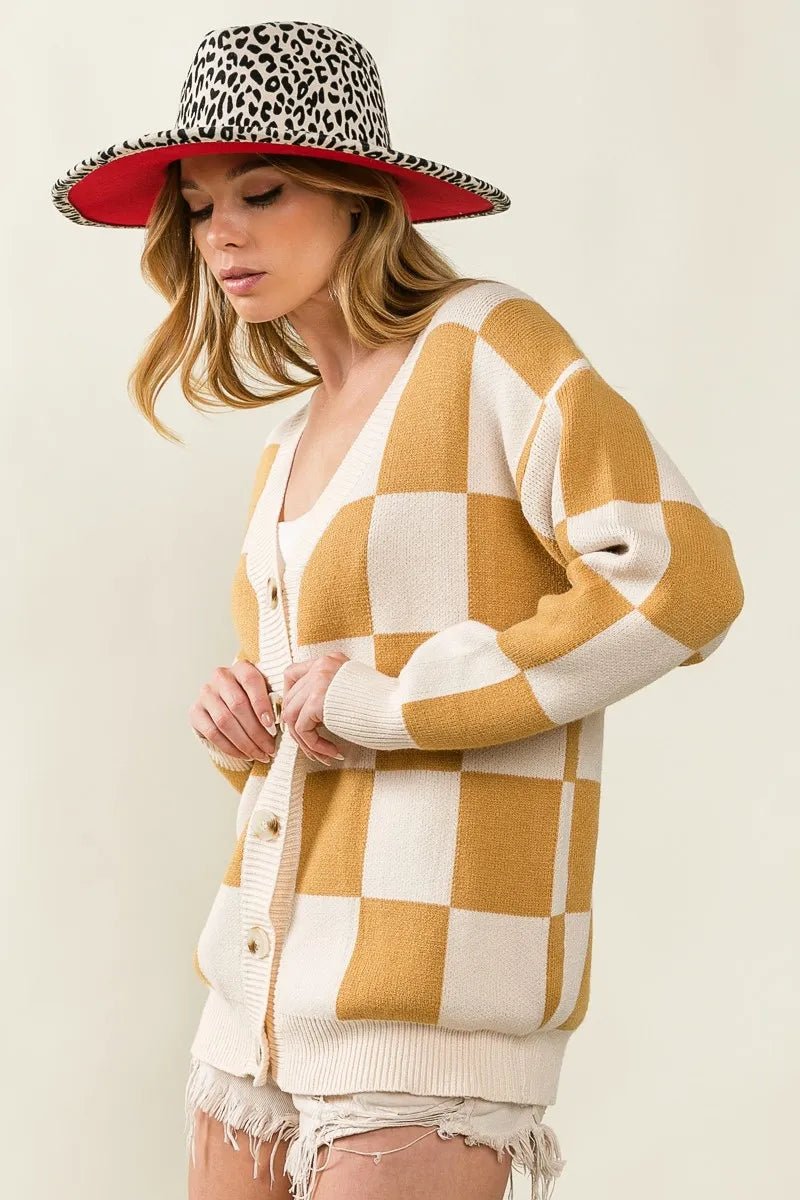 BiBi Checked V - neck Cardigan - Jennie Dots