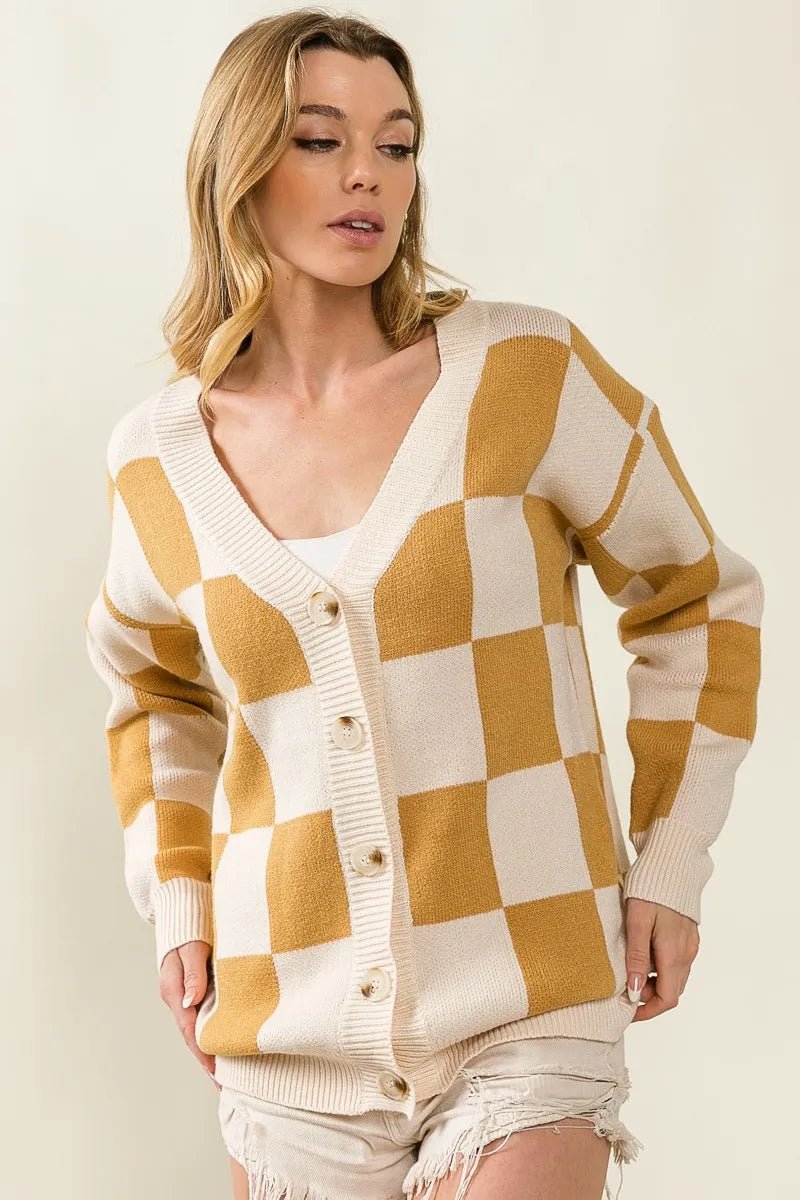 BiBi Checked V - neck Cardigan - Jennie Dots