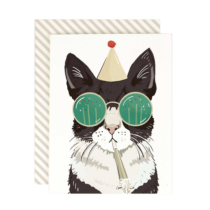 Birthday Party Cat Greeting Card - Jennie Dots