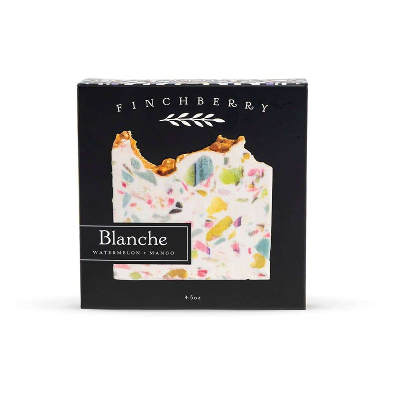 Blanche Vegan-friendly Gluten-free Boxed Soap with watermelon and mango scents in a luxurious terrazzo design.