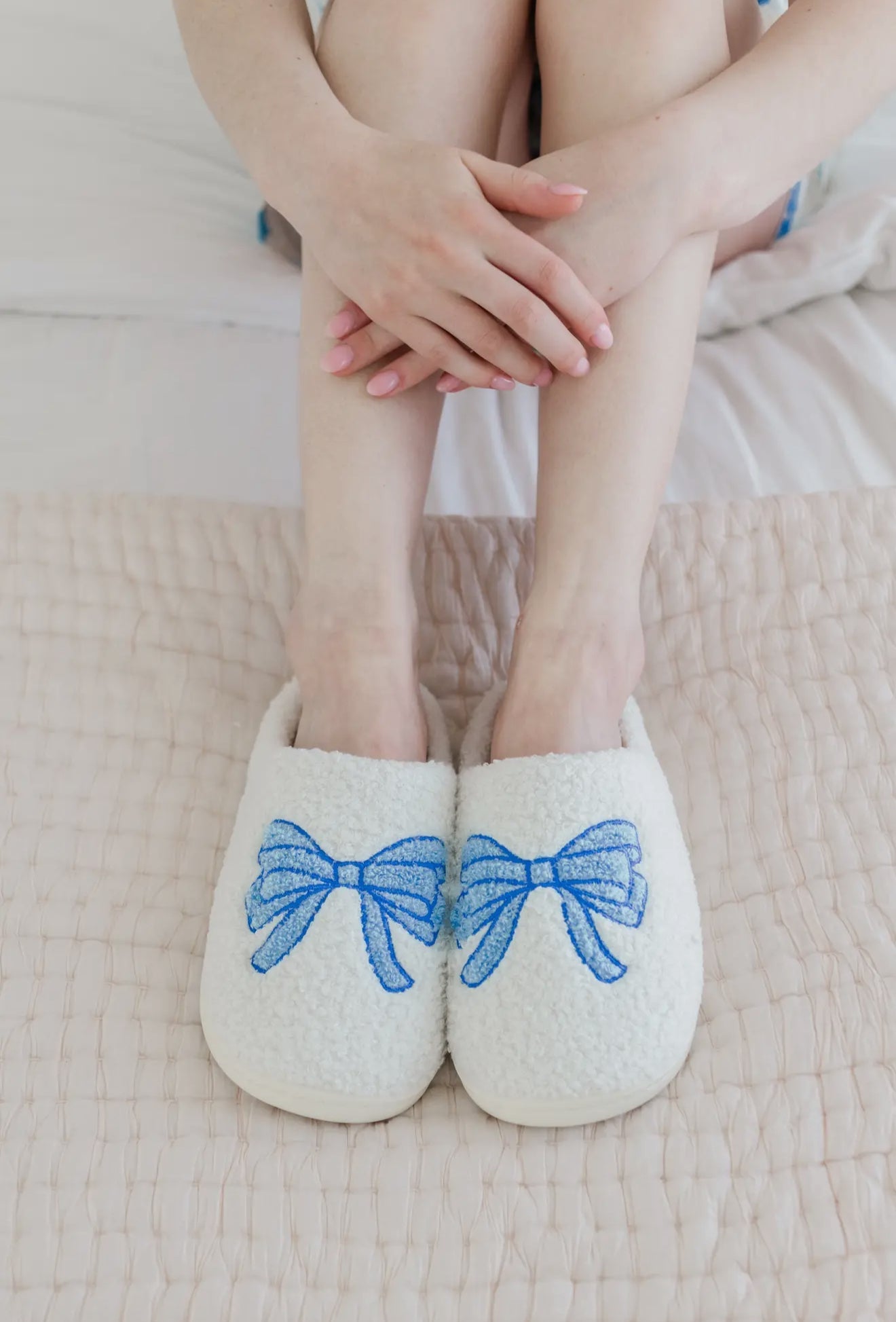 Blue Bow Slippers - Jennie Dots